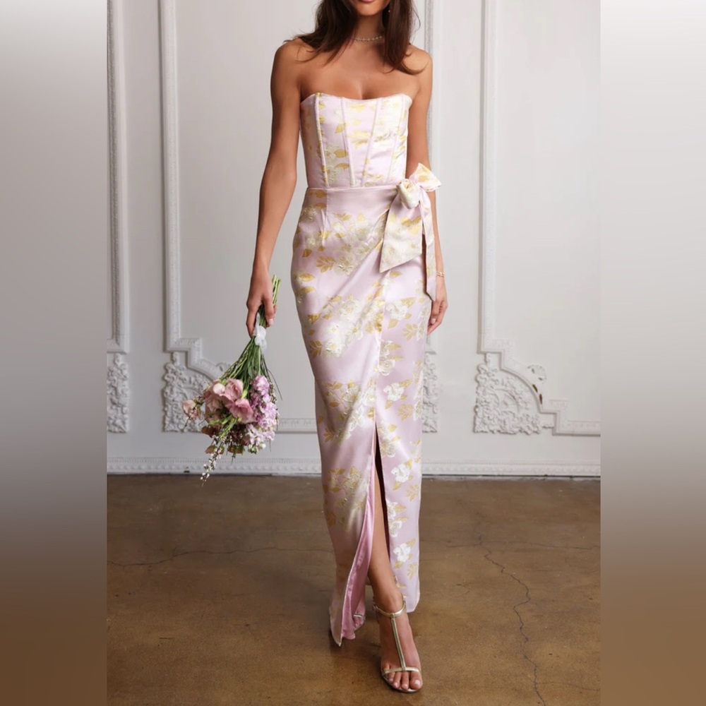Sold out! V. Chapman Pink Strapless Slit Gown- worn once!